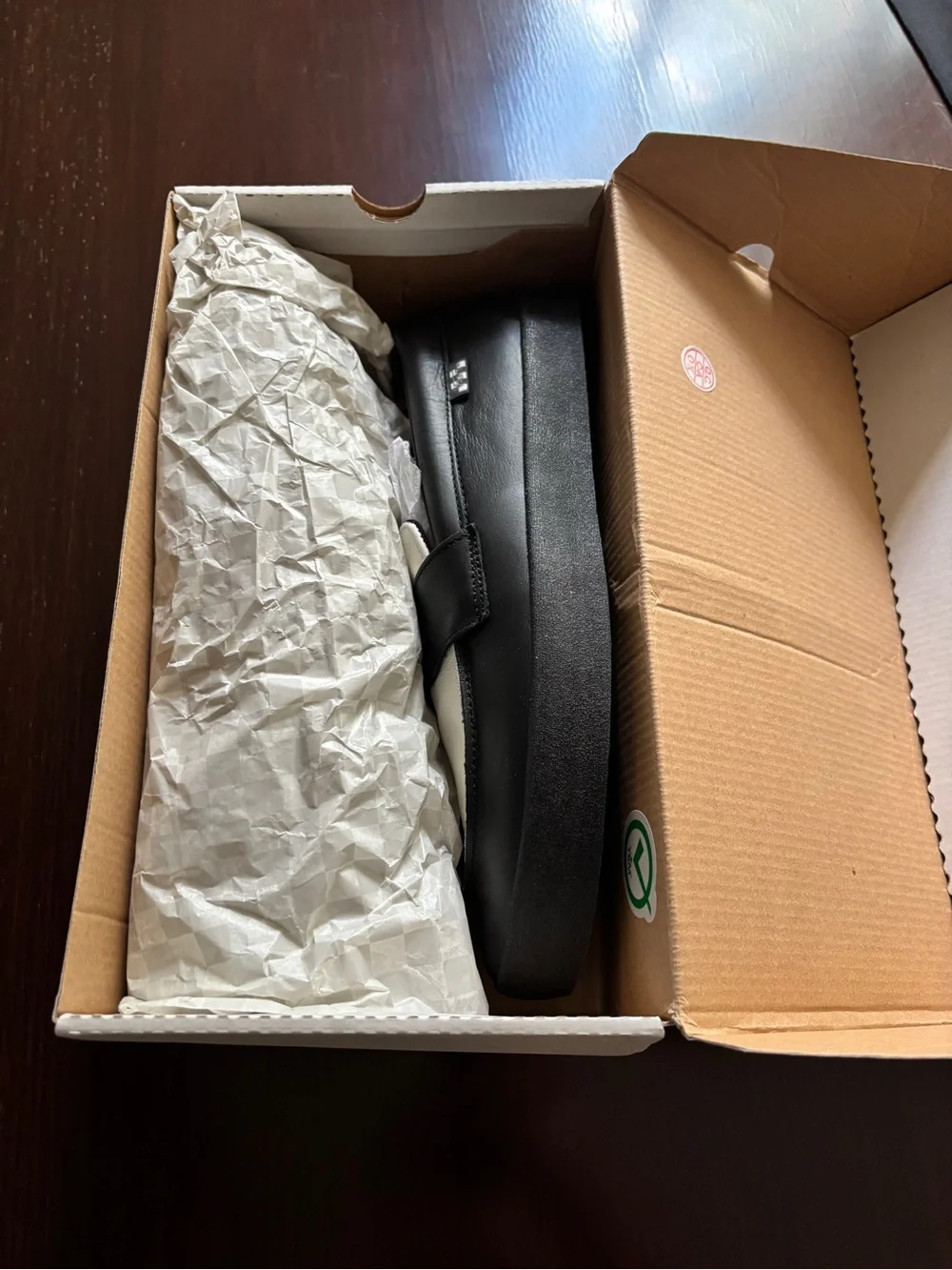 Vans Black and White Leather Penny Loafers
